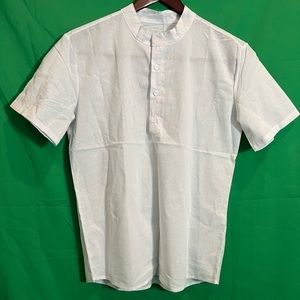 Short-sleeve banded-collar cotton shirt, men’s small but marked medium, like new